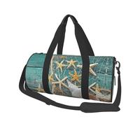 Seashell Beach Large Round Travel Duffle Bag, Full-Print Canvas Weekender with Padded Lining, Multiple Pockets,Detachable Shoulder Strap and Soft Leather Handles