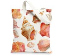 Seashell Beach Shell Pattern Reusable Canvas Tote Bags Tropical Art Design Lightweight Washable Shoulder Stra, white, 13x15 Inch