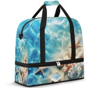 Seashell Beach Travel Duffel Bag for Women Men, Starfish Seashell Summer Foldable Sports Gym Bag Weekend Overnight Totes Carry on Cabin Bag with Shoes Compartment