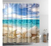 Seashell Conch Starfish Shower Curtain Fishing Nets Beach Ocean Decor Waterproof Mildew Fabric Bathroom
