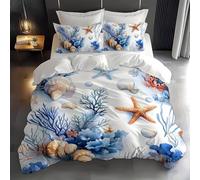 Seashell Coral King Size Duvet Cover Sets Marine Life Bedding Set 3D Print Soft Microfiber Quilt Covers 230x220 cm with Zipper Closure and 2 Pillowcases 50x75 cm for Adults L.3805
