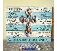 Seashell Cross Track Paint By Bumbers for Adults Jesus Landscape DIY Paint by Numbers Acrylic Paint Canvas Beach Ocean Starfish Blue Painting Kits Inspirational Art Quotes 16x20 Inch （without Frame ）