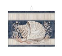 Seashell Dish Drying Mats For Kitchen Counter, Nautical Coral Absorbent Dish Drainer Rack Mat, Coastal Microfiber Drying Pad For Kitchen Counter Beach Decor 18x24 Inch
