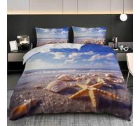 Seashell Double Duvet Cover Set 3D Printed Sand Beach Bedding Set Ultra Soft Microfiber Quilt Cover 200x200 cm for Double Bed with 2 Pillowcases with Zipper AB.436