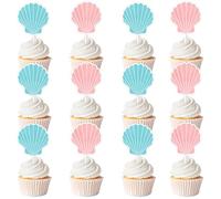 Seashell Gender Reveal Decorations, 36Pcs Seashell Cupcake Toppers He or She We Shell See Cupcake Picks Pink Blue Ocean Shell Beach Cake Decor for Women Under the Sea Boy or Girl Baby Shower Supplies
