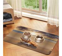 Seashell Landscape On The Beach Absorbent Leather Pet Tablecloth Non-Slip Dining Pad For Puppy Kitten Food Water Bowls