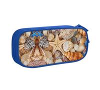 Seashell Landscape On The Beach Large Capacity Double Layer Pencil Case,Customizable Full Print Polyester Fabric Organizer-School, Office, Travel Makeup Pouch