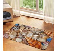 Seashell Landscape On The Beach Patterned Pet Feeding Mat with Water-Absorbing PU Top & Rubber Base - Anti-Slip Dog Cat Food Mat for Cats, Dogs & Pets, 40x60cm
