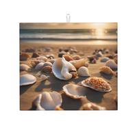 Seashell Landscape On The Beach Print Absorbent Dish Drying Mat Kitchen Counter Foldable Reusable Coffee Bar Utensil Pad
