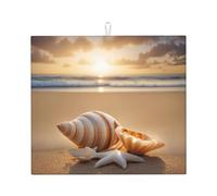 Seashell Landscape On The Beach Print Absorbent Dish Drying Mat Kitchen Counter Foldable Reusable Coffee Bar Utensil Pad
