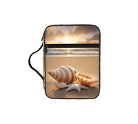 Seashell Landscape On The Beach Print Book Protector Holder Case, Study Bible Carrying Case With Multiple Internal Compartments
