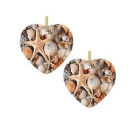 Seashell Landscape On The Beach -Print Custom Heart Acrylic Ornament Gold Lanyard, For Christmas Wedding Decor, Bulk Gifts & Party Supplies.