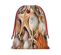 Seashell Landscape On The Beach -Print Drawstring Gifts Bags M Size - Soft Flannel Fabric Reusable For Wedding Party Favors Gifts Packaging