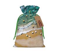 Seashell Landscape On The Beach Print Drawstring Pouches For Gifts,Reusable Fabric Gift Bags,For Holiday And Party Presents