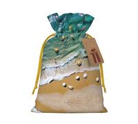 Seashell Landscape On The Beach Print Drawstring Pouches For Gifts,Reusable Fabric Gift Bags,For Holiday And Party Presents