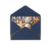 Seashell Landscape On The Beach Print Horizontal Gold-Edged Pearl Greeting Card W/Envelope-Holiday,Birthday,Anniversary,Party(2pcs)