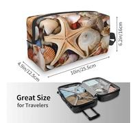(Seashell Landscape On The Beach) Print Large Travel Toiletry Bag - 600d Oxford Fabric, Foam Padding, Gym & Weekend Trip Organizer