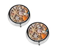 Seashell Landscape On The Beach Print Pill Box 3 Compartment Medicine Pill Case,Portable for Pocket Or Purse Pill Organizer Decorative Metal Medicine Vitamin Organizer Unique Gift