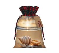 Seashell Landscape On The Beach Print Pouch Goody Christmas Drawstring Gift Bags Xmas Treats Bag Holiday Candy Wrapping Bags
