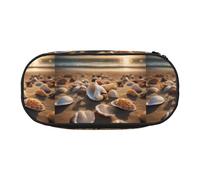 Seashell Landscape On The Beach Print Unisex Pencil Case Pouch - Compact Design for Pencils, Small Items - Double-Headed Zipper
