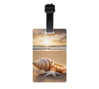 Seashell Landscape On The Beach Print Waterproof Luggage Tags for Air Travel Daily Use Vacation Suitcases Labels Set