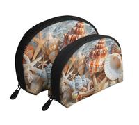 Seashell Landscape On The Beach Printed Makeup Bags 2-Piece Portable Shell Travel Toiletry Bag Cosmetic Organizer Bag for Women