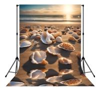 Seashell Landscape On The Beach Printed Photography Backdrop, Photo Booth Backdrop For Photoshoot With Rod Pocket For Studio, Family Photos, Video Recording & Event Decor - 5x7ft