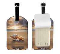 Seashell Landscape On The Beach Printed PU Leather Bag Tag, Personalized Baggage Label, Privacy Flap ID Shield, for Vacation