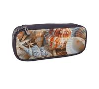 Seashell Landscape On The Beach Printed Pu Leather Pencil Case Box Flip Pen Bag and Makeup Cosmetic Holder for Girls Boys School Students