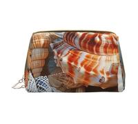 Seashell Landscape On The Beach Printed Small Makeup Bag Portable Leather Make up Bag Travel Zipper Cosmetic Bags Organizer for Women