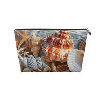 Seashell Landscape On The Beach Printed Travel Cosmetic Bags with Gold Zipper Makeup Organizer Cosmetic Case Toiletry Bag for Women Mom Girls