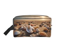 Seashell Landscape On The Beach Printed Travel Storage Pouch, Double Sided Large Bag for Clothes and Personal Accessories