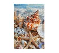 Seashell Landscape On The Beach Printed Wooden Puzzle 300 Piece, Cute Puzzle Game in Plastic Box for Family Entertainment and Brain Training Gifts
