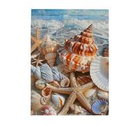 Seashell Landscape On The Beach Printed Wooden Puzzle 500 Piece, Cute Puzzle Game in Plastic Box for Family Entertainment and Brain Training Gifts