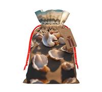 Seashell Landscape On The Beach Printing Christmas Bag With Drawstring Closure, 4.7x6.9 In For Christmas Party Birthday Gift Wrapping