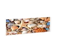 Seashell Landscape On The Beach -Rectangular Acrylic Table Signs - Clear Custom Nameplates For Office Desk, Restaurant, Events - Smooth Edge Professional Signage.