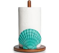 Seashell Paper Towel Holder - Teal Kitchen Beach House Decor Ocean Themed Decor Coastal Gifts for Women Cute Counter Paper Towel Holder Stand Wood Unique Funny Nautical Countertop Decorative Sea Shell