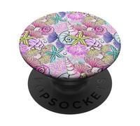 Seashell Pattern Print Sea Anemone Coral Shells Girls Women PopSockets Adhesive PopGrip