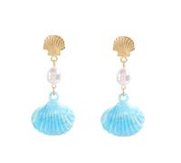 Seashell Pearl Dangle Drop Earrings for Women Iridescent Colorful Shell Gold Metal Stud Top Beach Ocean Statement Earrings Summer Vacation Mermaid Jewelry, M, Copper, No Gemstone
