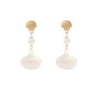 Seashell Pearl Dangle Drop Earrings for Women Iridescent Colorful Shell Gold Metal Stud Top Beach Ocean Statement Earrings Summer Vacation Mermaid Jewelry, M, Copper, No Gemstone