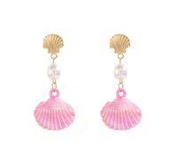 Seashell Pearl Dangle Drop Earrings for Women Iridescent Colorful Shell Gold Metal Stud Top Beach Ocean Statement Earrings Summer Vacation Mermaid Jewelry, M, Copper, No Gemstone