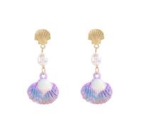 Seashell Pearl Dangle Drop Earrings for Women Iridescent Colorful Shell Gold Metal Stud Top Beach Ocean Statement Earrings Summer Vacation Mermaid Jewelry, M, Copper, No Gemstone