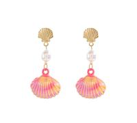 Seashell Pearl Dangle Drop Earrings for Women Iridescent Colorful Shell Gold Metal Stud Top Beach Ocean Statement Earrings Summer Vacation Mermaid Jewelry, M, Copper, No Gemstone