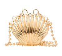 Seashell Purse for Women Elegant Sparkling Mini Chain Strap Crossbody Bag Clasp Closure Metal Evening Bag for Date, Cocktail Party, Wedding Gift, (Golden) Seashell