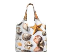 Seashell Sandy Beach Print Canvas Tote Bags for Women Reusable Grocery Bag Large Gym Canvas Cloth Pouchportable Shopping Handbag