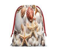 Seashell Sandy Beach -Print Drawstring Gifts Bags L Size - Soft Flannel Fabric Reusable For Wedding Party Favors Gifts Packaging