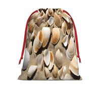 Seashell Sandy Beach Theme -Print Drawstring Gifts Bags M Size - Soft Flannel Fabric Reusable For Wedding Party Favors Gifts Packaging