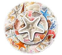 Seashell Scrapbook Stickers Pack, 50Pcs Coastal Shell and Starfish Vinyl Decals for Journals Laptops Water Bottles and Crafts, Pre-Cut Ocean Theme Set for Teens Adults Scrapbooking Supplies