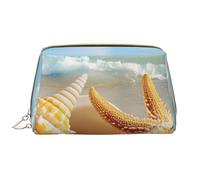 Seashell Sea Beach Pattern Printed Makeup Bag for Women Portable Leather Make up Bag Travel Zipper Cosmetic Bags Organizer