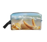 Seashell Sea Beach Pattern Printed Makeup Bag Travel Portable Cosmetic Bag Large Capacity Makeup Case Toiletry Handbag Organiser for Women
